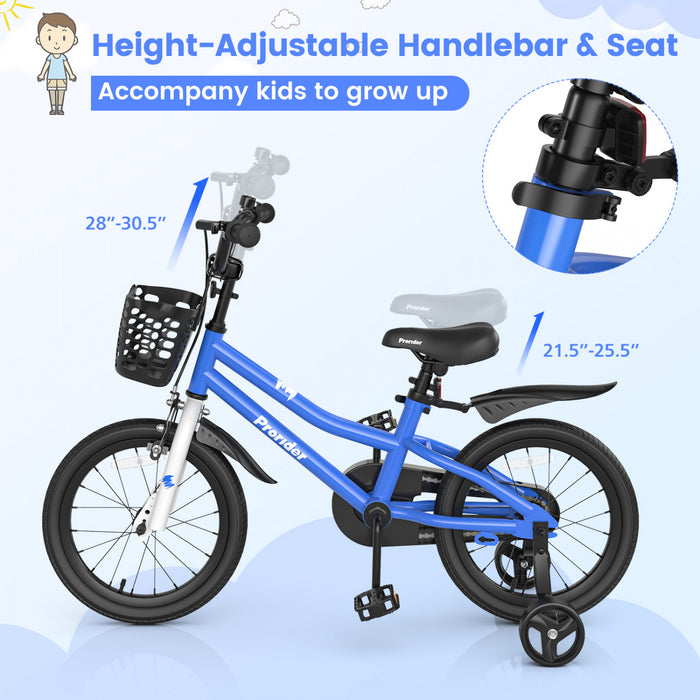 Velo Costway 16\" Pour Enfants Avec Roues D'entrainement Amovibles Et Panier Pour 4-7 Ans Bleu