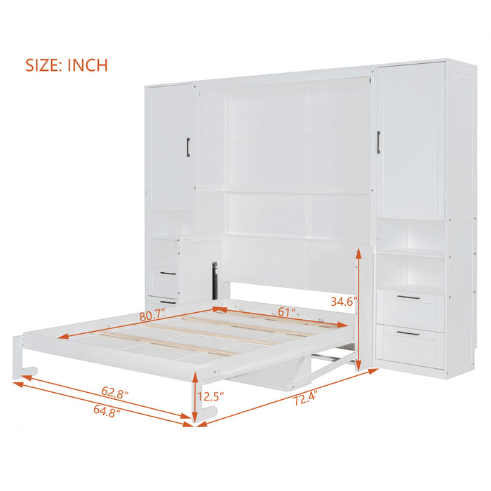 Lit Escamotable Joyce Format Queen Avec Tiroirs Et Etageres, Blanc