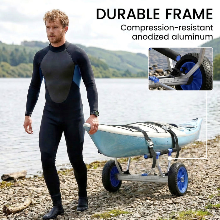 Chariot de Kayak Soozier avec Largeur Reglable et Grandes Roues, Bleu Ciel