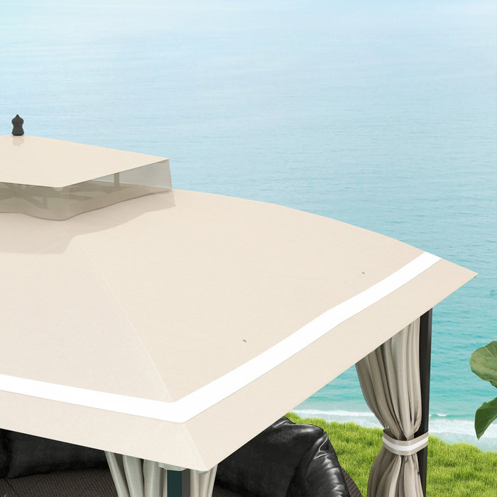 Outsunny Gazebo Exterieur 10' X 12', Double Toit Avec Filet Et Rideaux