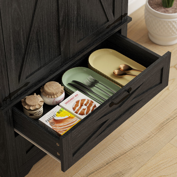 HOMCOM Armoire garde-manger de cuisine 64\" avec portes et tiroirs, Noir