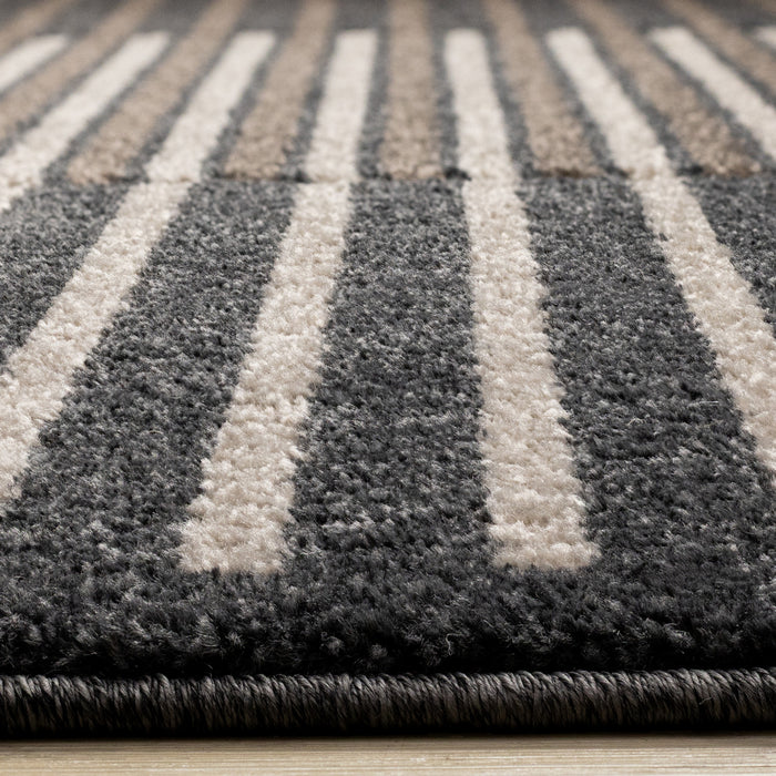 Tapis Maverick beige, brun et noir a rayures, 7'10\" x 10'6\"
