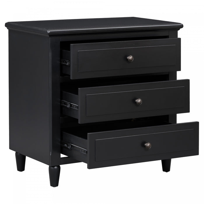 U_Style Table de Nuit Peinte 28 po avec 3 Tiroirs a Glissiere Douce et Pieds en Bois de Caoutchouc, Noir