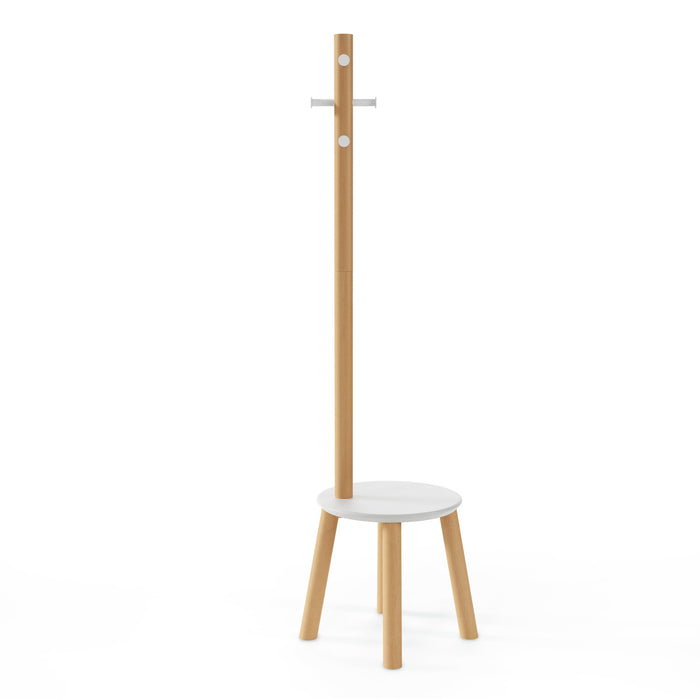 Portemanteau et tabouret modernes Pillar de Umbra en bois - blancs et naturels