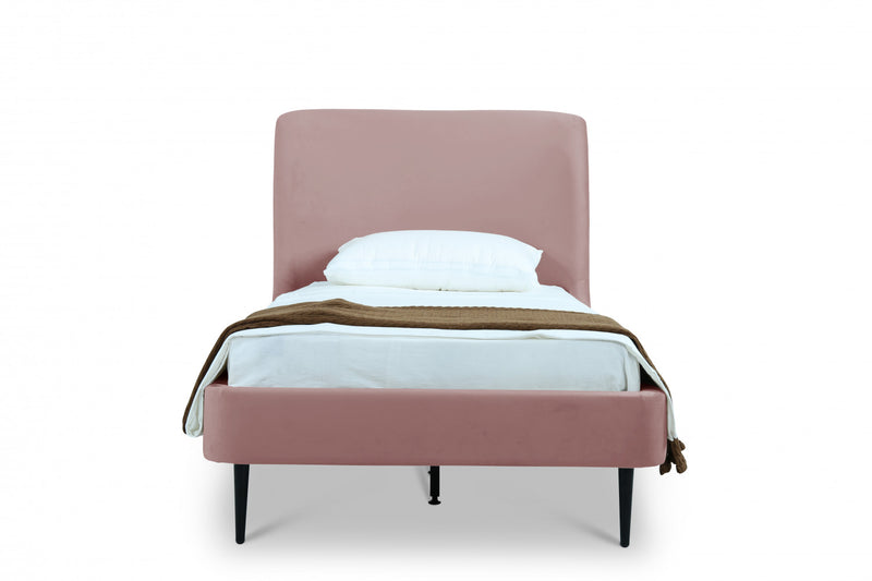 Lit jumeau Heather style milieu du siecle moderne en velours, rembourre, coloris rose poudre et noir