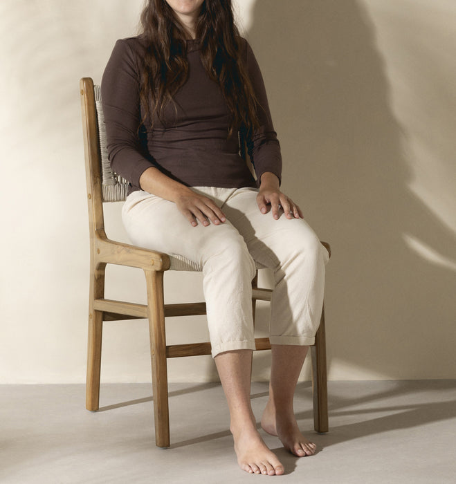 Ensemble de 2 chaises de salle à manger Agave en corde tressée et en teck - crème et naturel