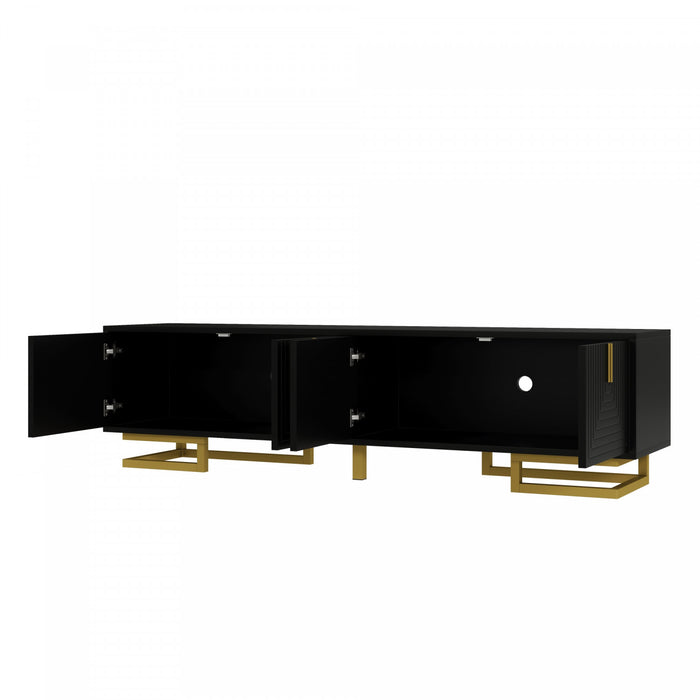 Aspect Meuble TV 63 po avec Portes Texturees et Pieds Dores, Noir