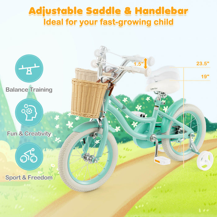 Prorider 14\" Velo Enfant Avec Roues D'entrainement Reglable Guidon Siege Frein A Main Vert
