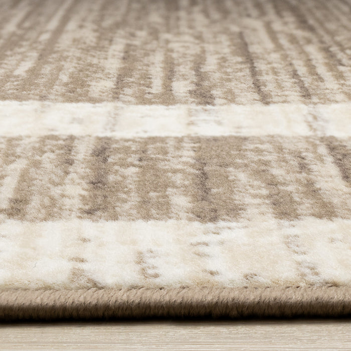 Carpette Forte brune, beige et crème à motif géométrique abstrait - 5 pi 3 po x 7 pi 5 po