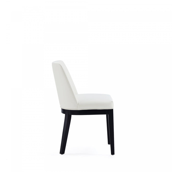 Chaise de salle a manger moderne en bois et cuir vegetalien Gansevoort, ivoire - Lot de 4