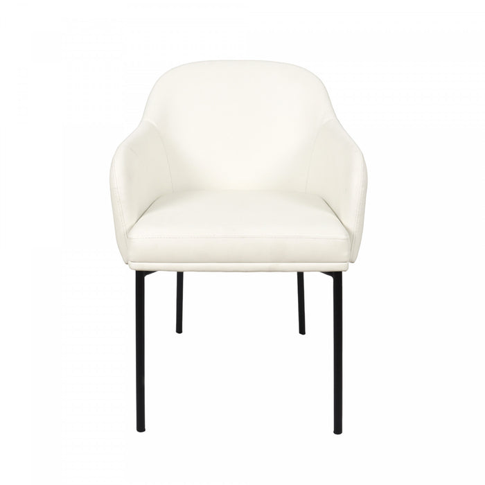 Fauteuil contemporain Loft en cuir vegetalien avec accoudoirs en metal, ivoire - Lot de 2
