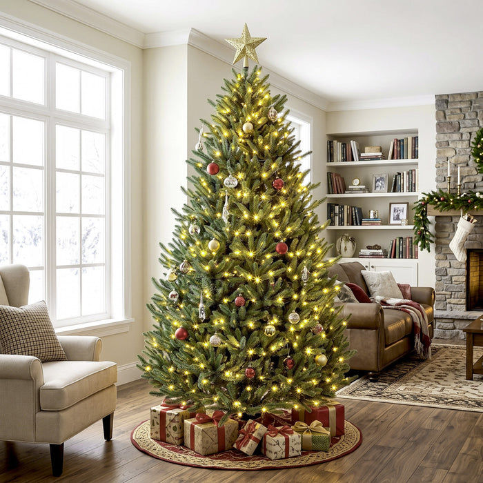 HOMCOM Sapin de Noel pre-eclaire 225 cm, Easy Plug, eclairage bicolore, a charnieres