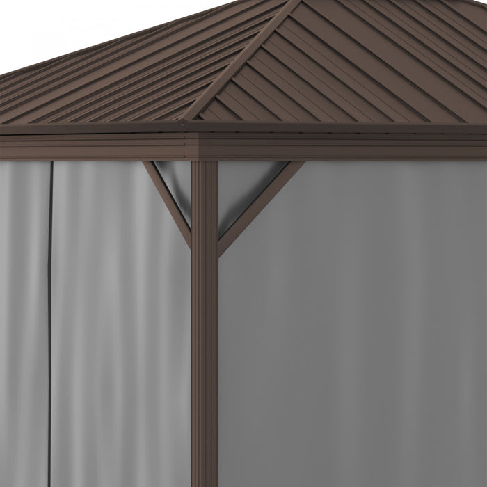 Outsunny 10 'x 12' Tonnelle D'exterieur A Toit Rigide En Metal Avec Cadre En Aluminium, Filets En Maille, Rideaux Et Espace Interieur Spacieux, Gris