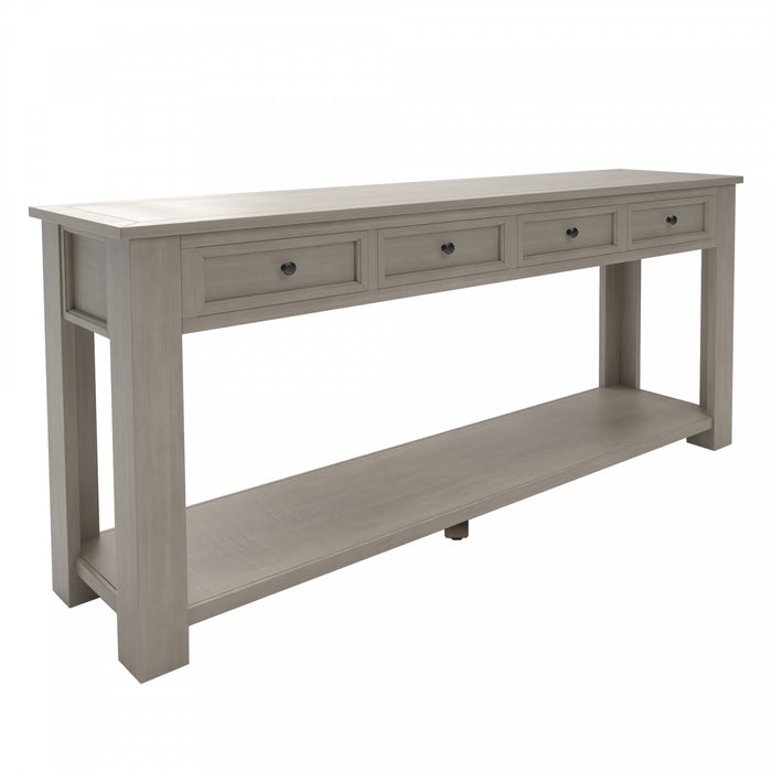 Table Console Gracie En Bois Massif Avec Tiroirs Et Etagere, Gris Patine
