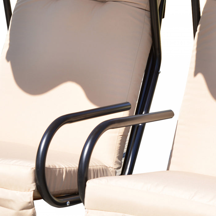 Outsunny Luxury Metal Swing Chair Hamac 2 Places Separees Robuste Avec Auvent Et Coussins, Beige