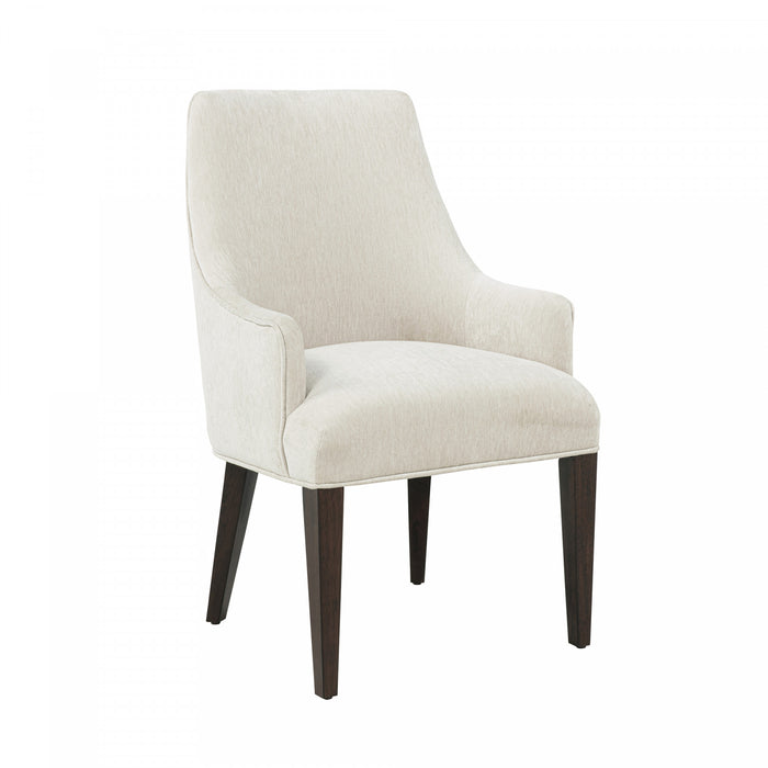 Fauteuil moderne en bois Beever avec accoudoirs en chenille creme