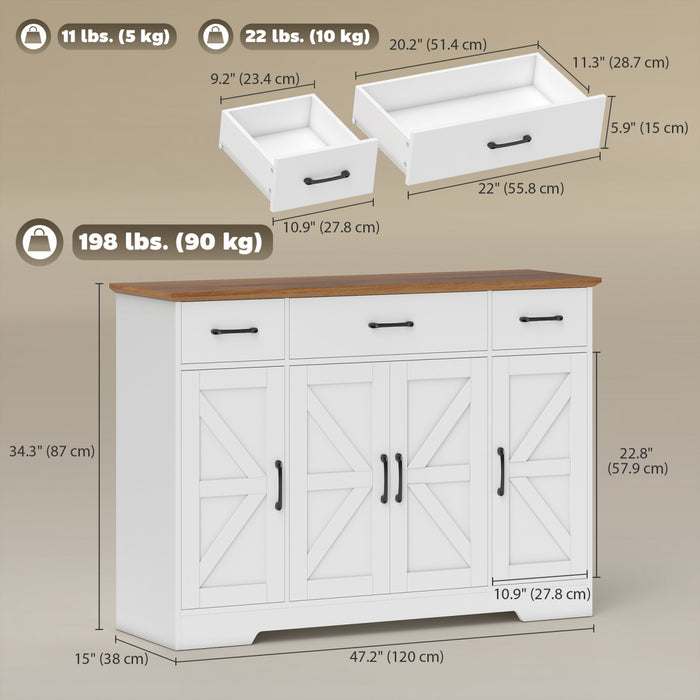 HONCOM Buffet avec charnieres a fermeture amortie, meuble de cuisine, blanc