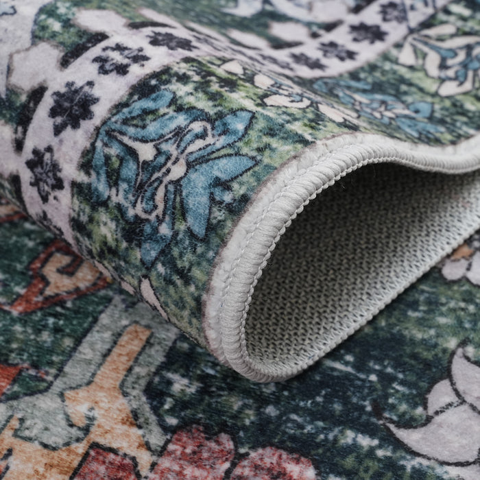 Aqua Flammes Verte Tapis Lavable Et Antiderapant A Poils Ras 8'x10'