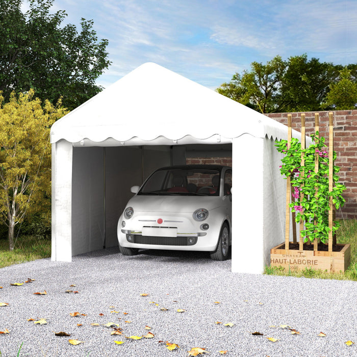 Outsunny Abri D'auto 10 X 20 Pi Avec 2 Portes Enroulables, Blanc