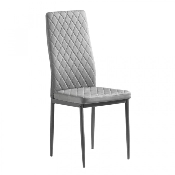Ensemble de chaises de salle a manger modernes Ava avec motif de grille en diamant (lot de 6), cuir ignifuge et cadre en metal, gris