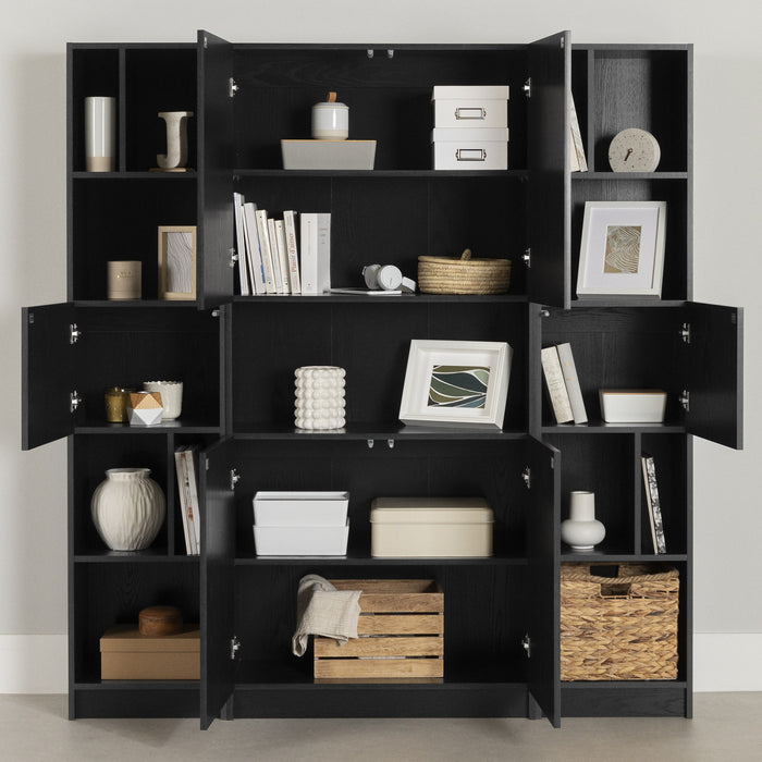Liora Ensemble Bibliotheque Et 2 Bibliotheques Etroites 5 Tablettes - Chene Noir