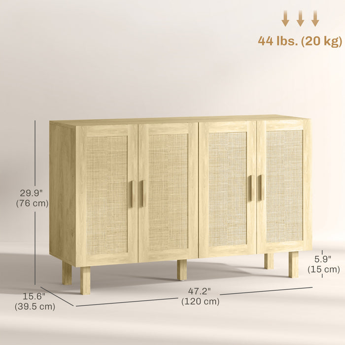 HOMCOM Buffet Boho avec 4 portes en rotin, naturel