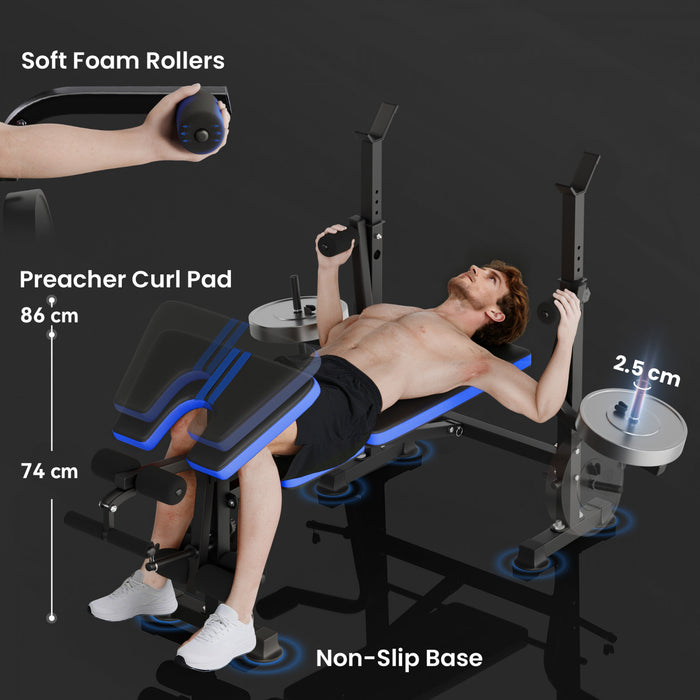 Soozier Banc de Musculation Reglable avec Extension de Jambes, Banc Home Gym, Bleu