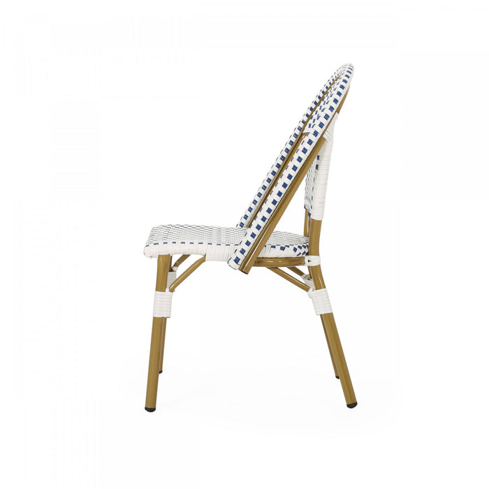 Chaises de bistrot francaises Julien en rotin synthetique et aluminium, lot de 2 - bleu et blanc
