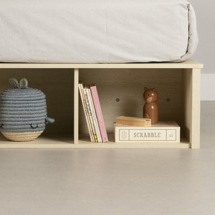 Avilla Lit Avec Paniers De Rangement En Osier Inclus - Chene Blanchi