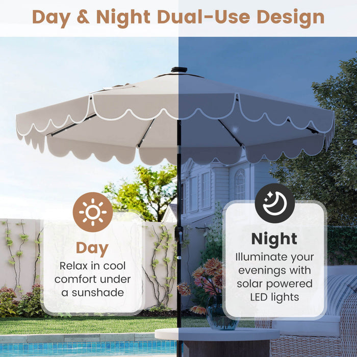 Parasol solaire Costway 9,3 FT style marche exterieur avec 24 LED, bordures, beige