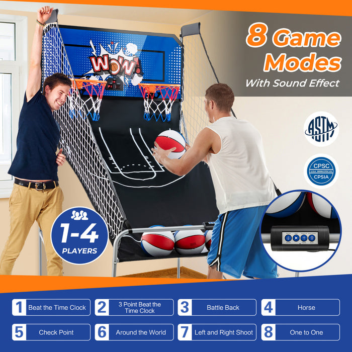 Costway Double Shot Basketball Arcade Game Avec 8 Modes De Jeu Electronic Scoring Bleu