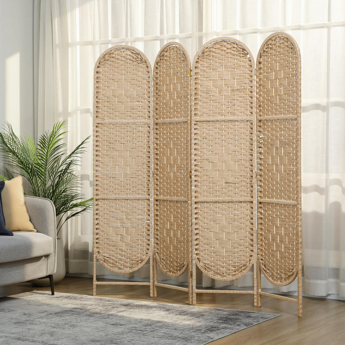 HOMCOM Paravent 4 Panneaux, Ecran Pliable Bohemien, Bois Naturel