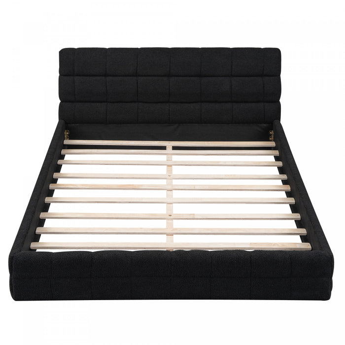 Lit plateforme moderne Emma rembourre avec structure en bois massif confortable, taille queen, noir