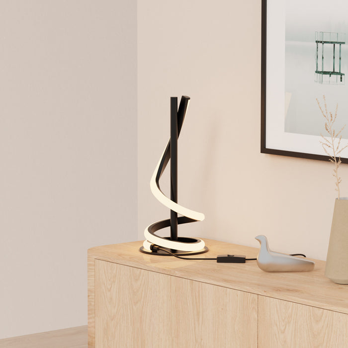 Lampe de table sculpturale courbée à DEL de 16 po noir mat 