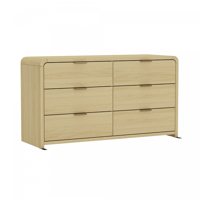 Commode moderne Grace 60\" en chene naturel (6 tiroirs)