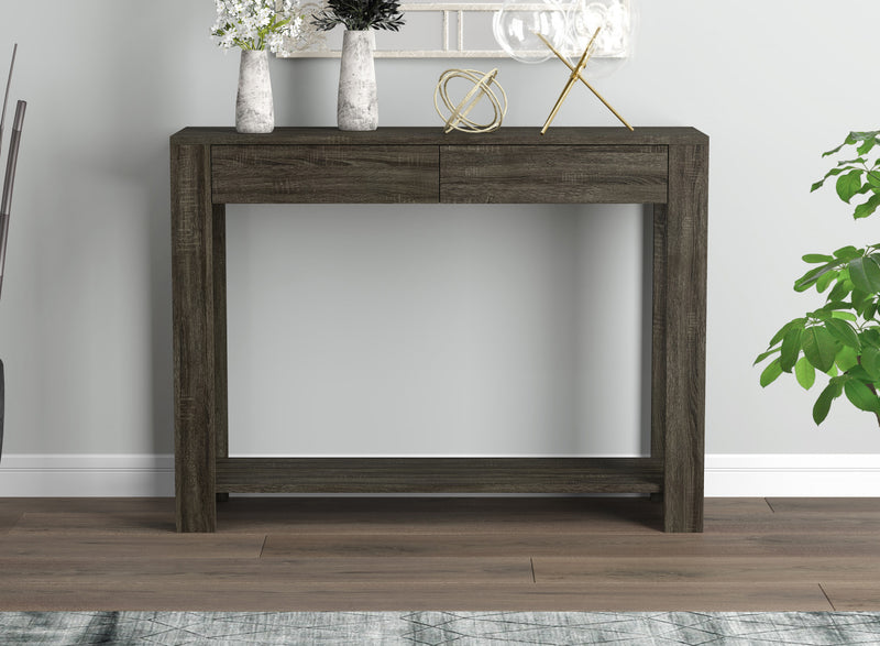 Console de 40 po avec 2 tiroirs et tablette - table de salon gris foncé