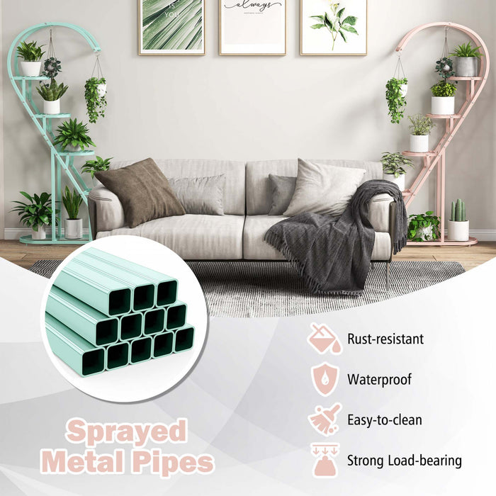 Costway 5 Etagere En Forme De Cœur Avec Crochet Suspendu Pour Plusieurs Plantes Rose Et Bleu
