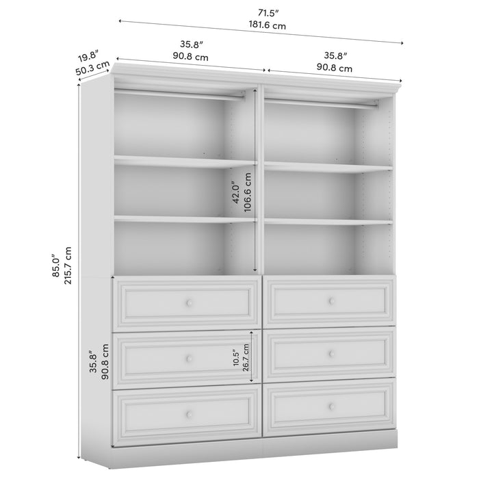 Organisateur de garde-robe Versatile de Bestar de 72 po (L) avec tiroirs - blanc