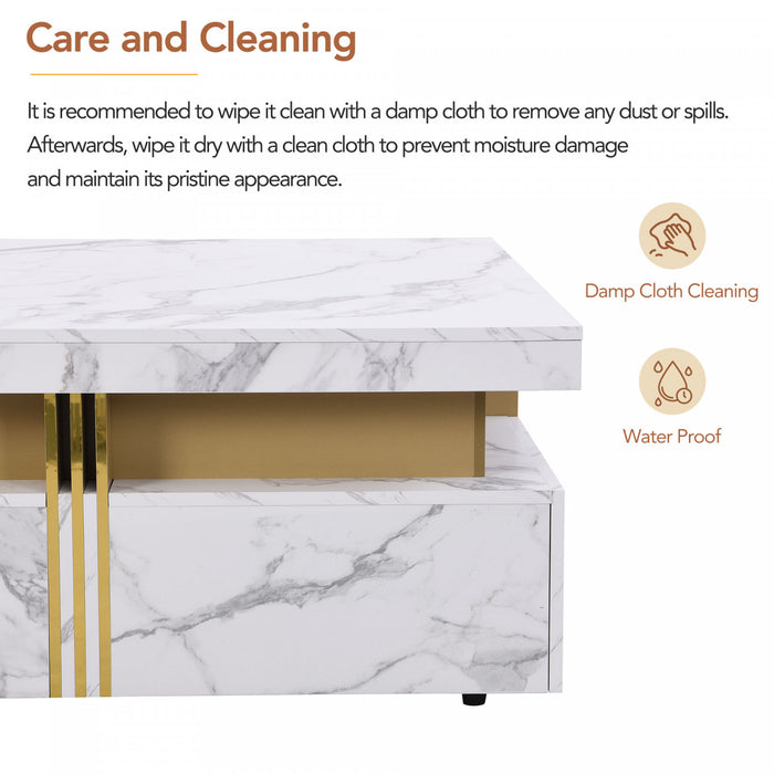 Table Basse Carree Marcia De 43,3\" En Bois Composite Avec Tiroirs De Rangement, Blanche