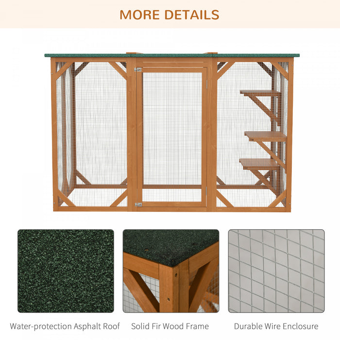 Pawhut Maison D'exterieur En Bois Pour Chat Cage Interieure Avec Toit En Asphalte, Plateformes A Plusieurs Niveaux Et Grande Porte D'entree - 71\"l, Orange