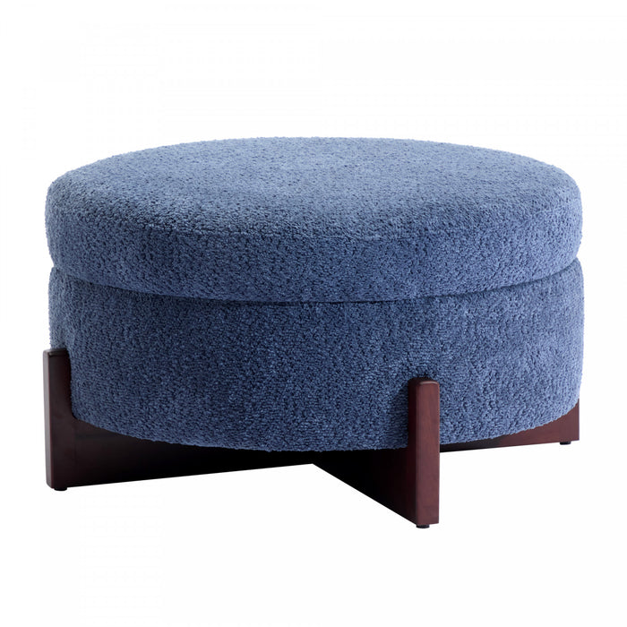 Table Basse Ottoman Ronde Sophia avec Rembourrage Capitonne et Rangement - Bleu