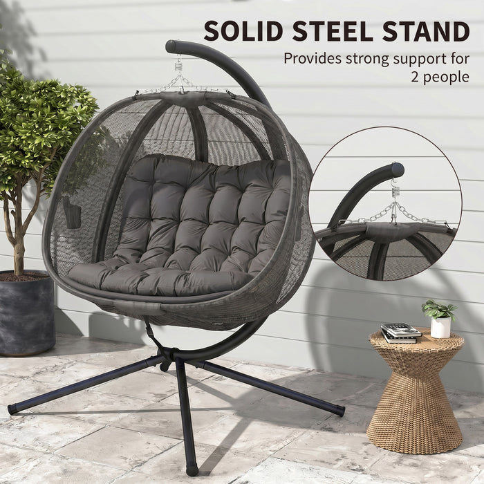 Outsunny Fauteuil Œuf Double sur Pied, Balancelle Suspendue, Gris