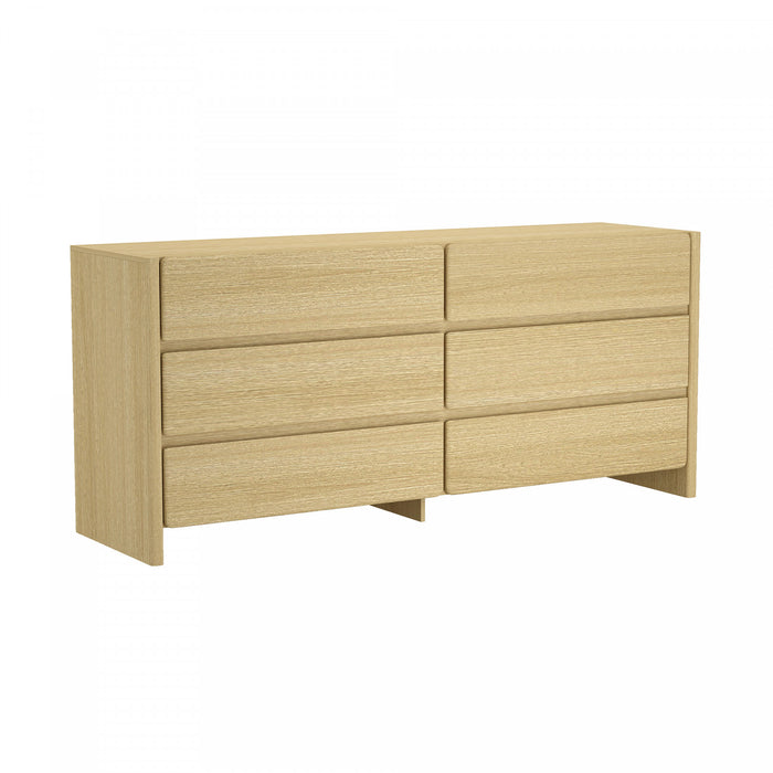 Commode moderne Linda 72\" en chene naturel (6 tiroirs)