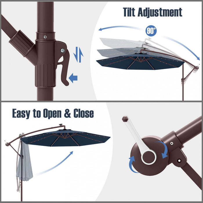 Costway Parasol suspendu deporte 10FT avec 32 LED, sac de sable, base croisee pour exterieur