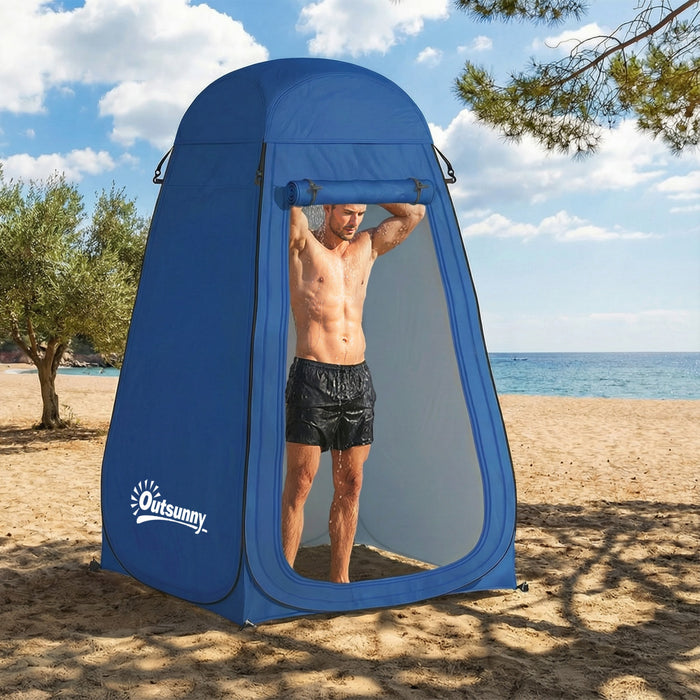 Outsunny Tente de douche pop-up, cabine privee pour se changer et s'habiller en exterieur, bleu