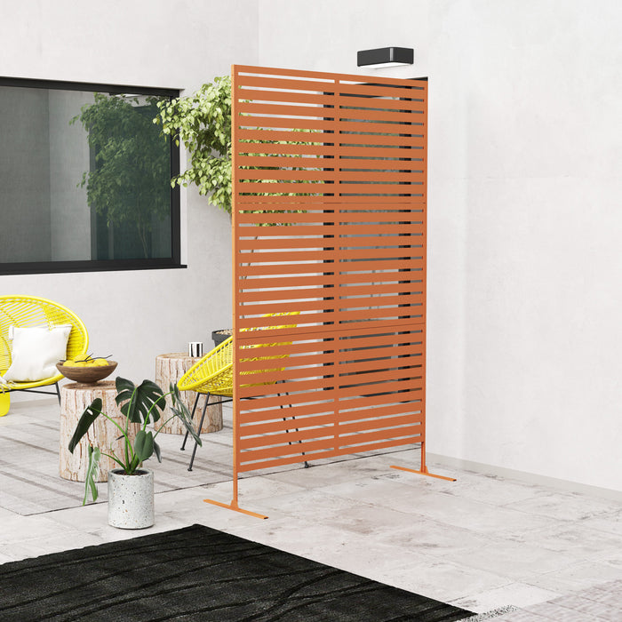 Outsunny Paravent exterieur decoratif en metal avec support, marron