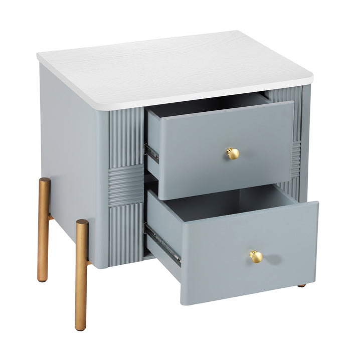 Lila Table de Nuit Moderne avec Tiroirs de Rangement et Poignees Metalliques, Bleu
