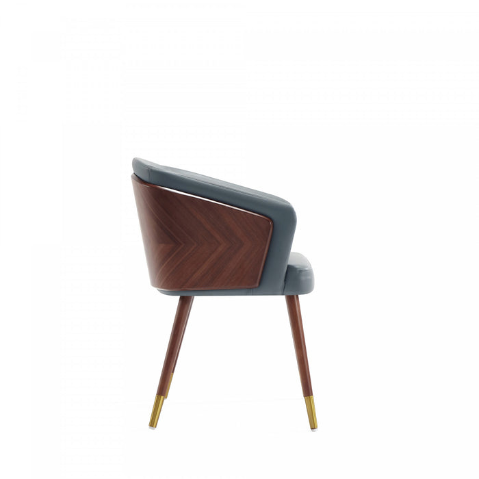 Chaise de salle a manger moderne en bois et cuir vegetalien Reeva en gris - Lot de 2