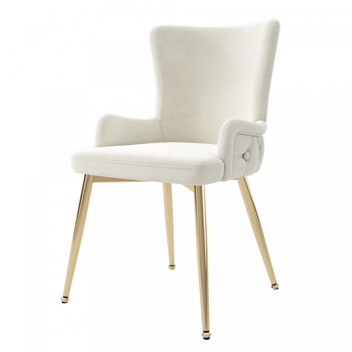 Chaises de salle a manger Luna en velours avec revetement capitonne et pieds metalliques dores, lot de 6, beige