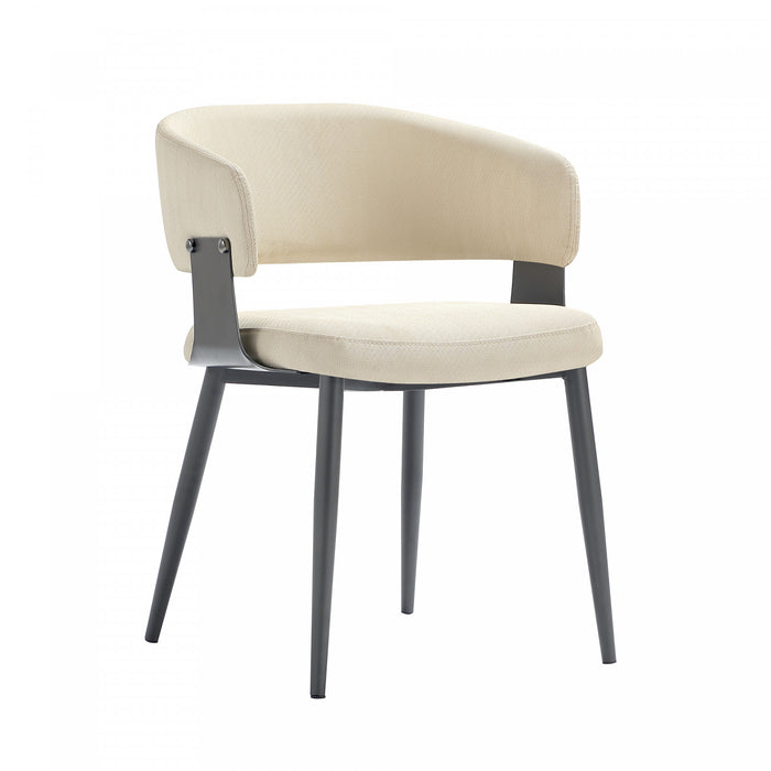 Chaise de salle a manger moderne Luce en metal texture et cuir vegetalien, coloris sable